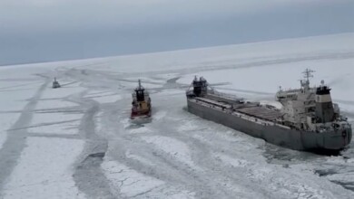 Ice-bound Canadian ship with 17 people on board no longer stuck in frozen Lake Erie